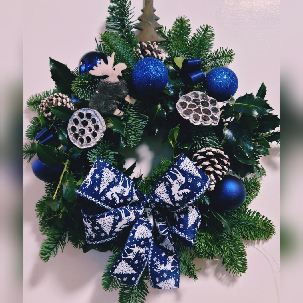 Navy reindeer wreath